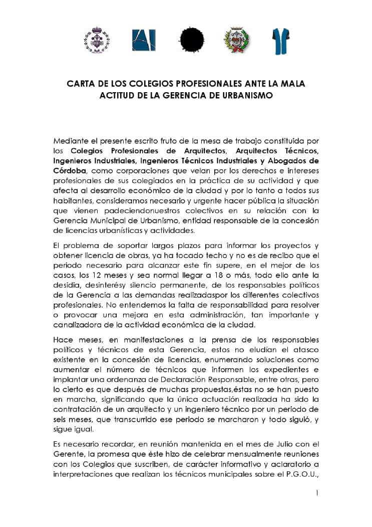 Carta a Gerencia Urbanismo - Obra nueva en Cordoba